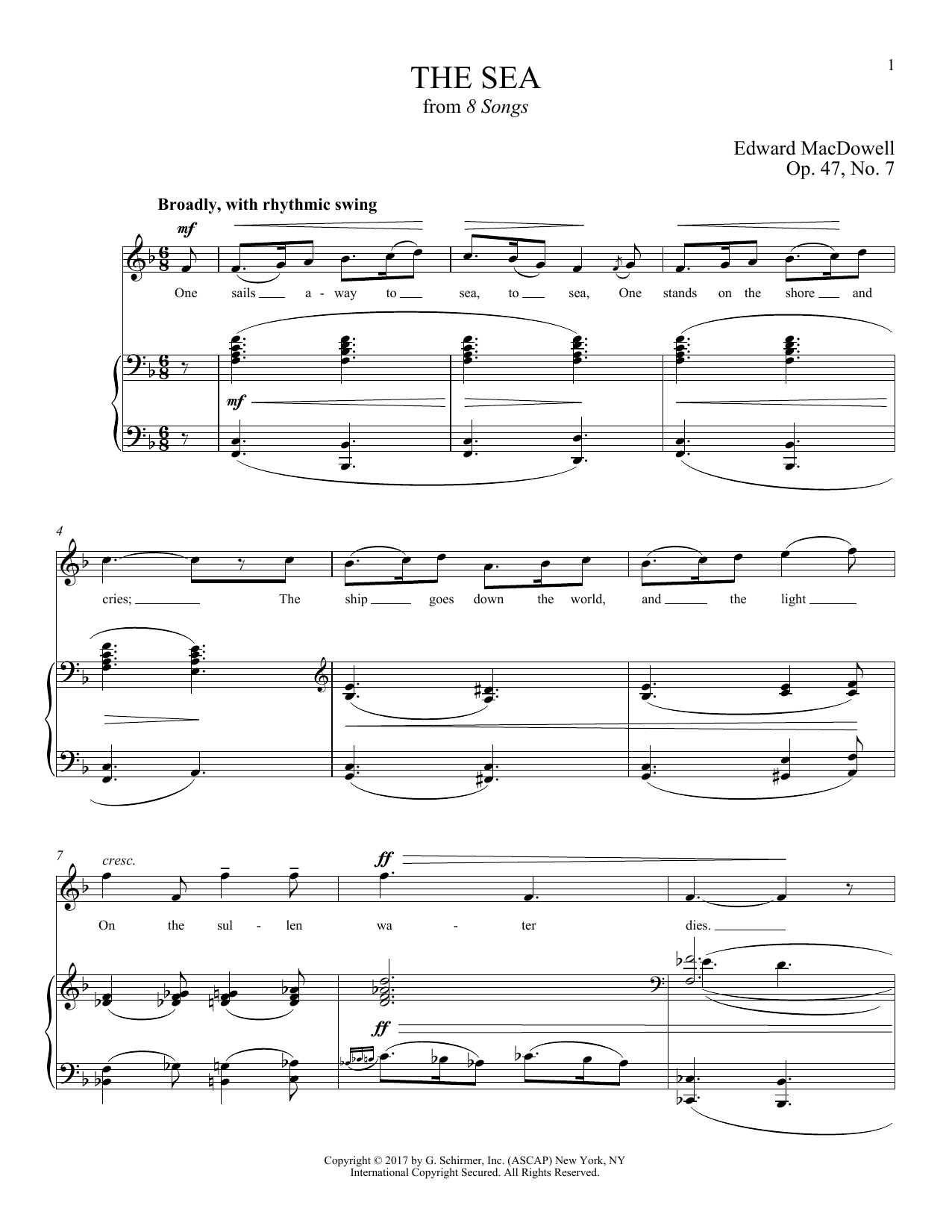 Edward MacDowell The Sea Sheet Music Notes & Chords for Piano & Vocal - Download or Print PDF