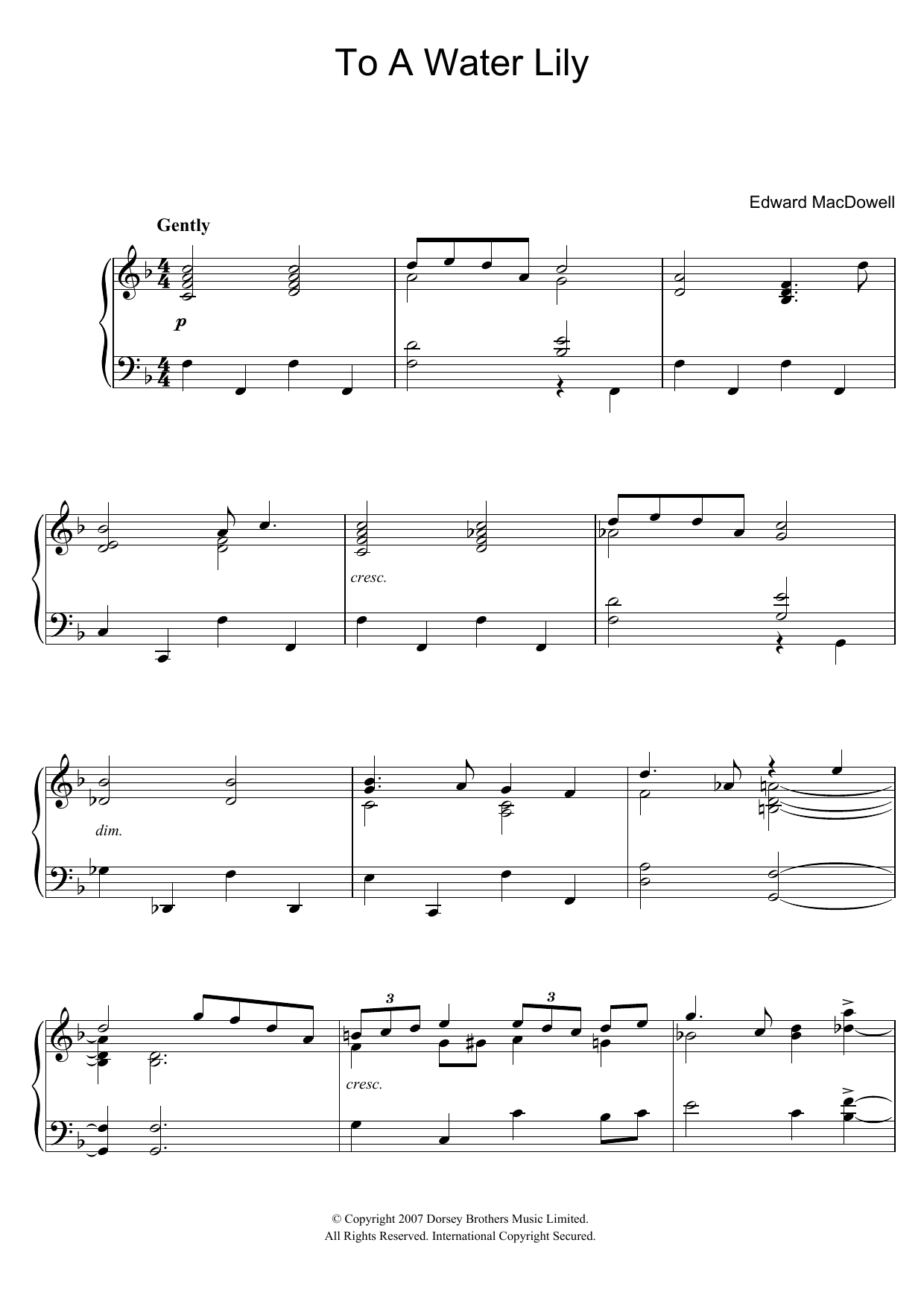 Edward MacDowell To A Water Lily Sheet Music Notes & Chords for Easy Piano - Download or Print PDF