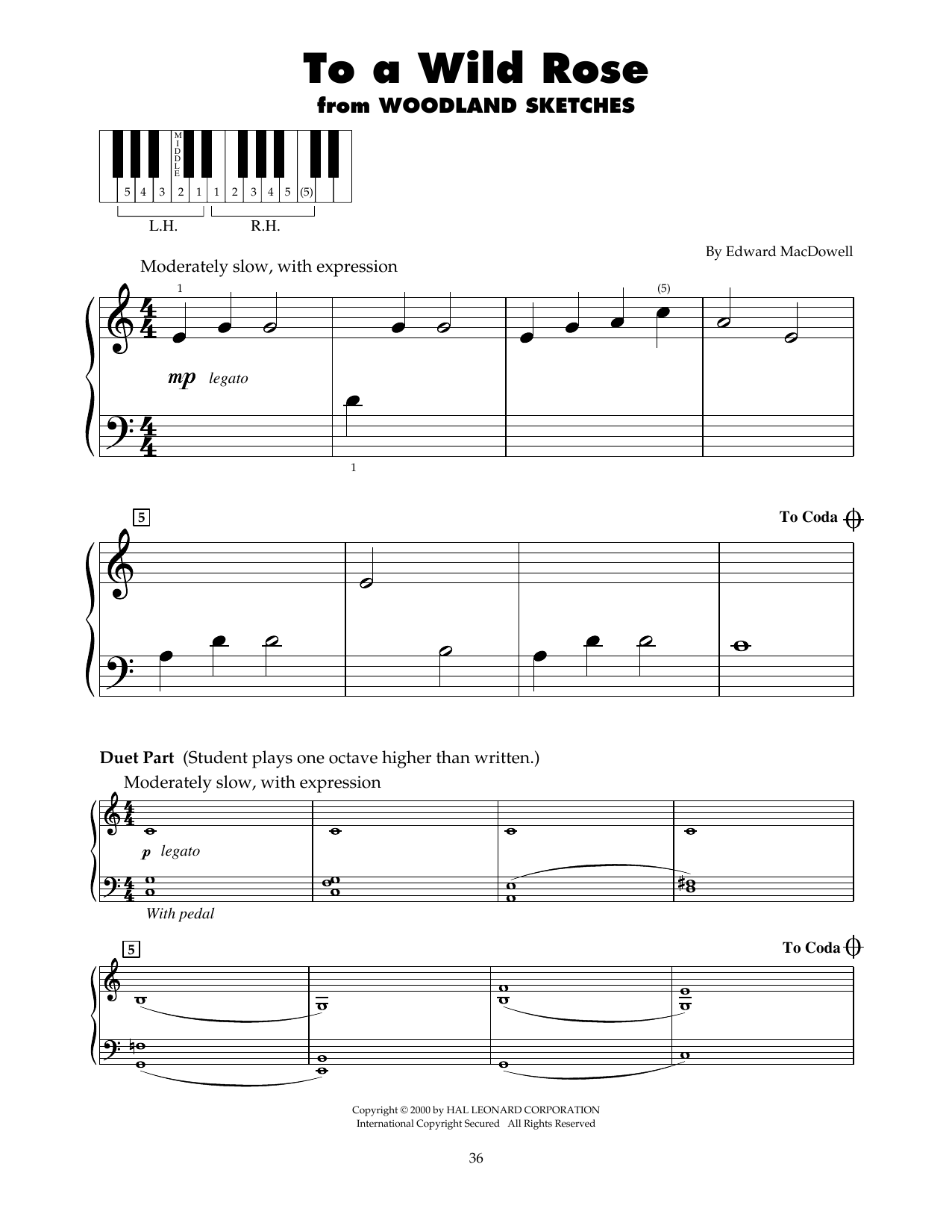 Edward MacDowell To A Wild Rose, Op. 51, No. 1 (arr. Carol Klose) Sheet Music Notes & Chords for 5-Finger Piano - Download or Print PDF
