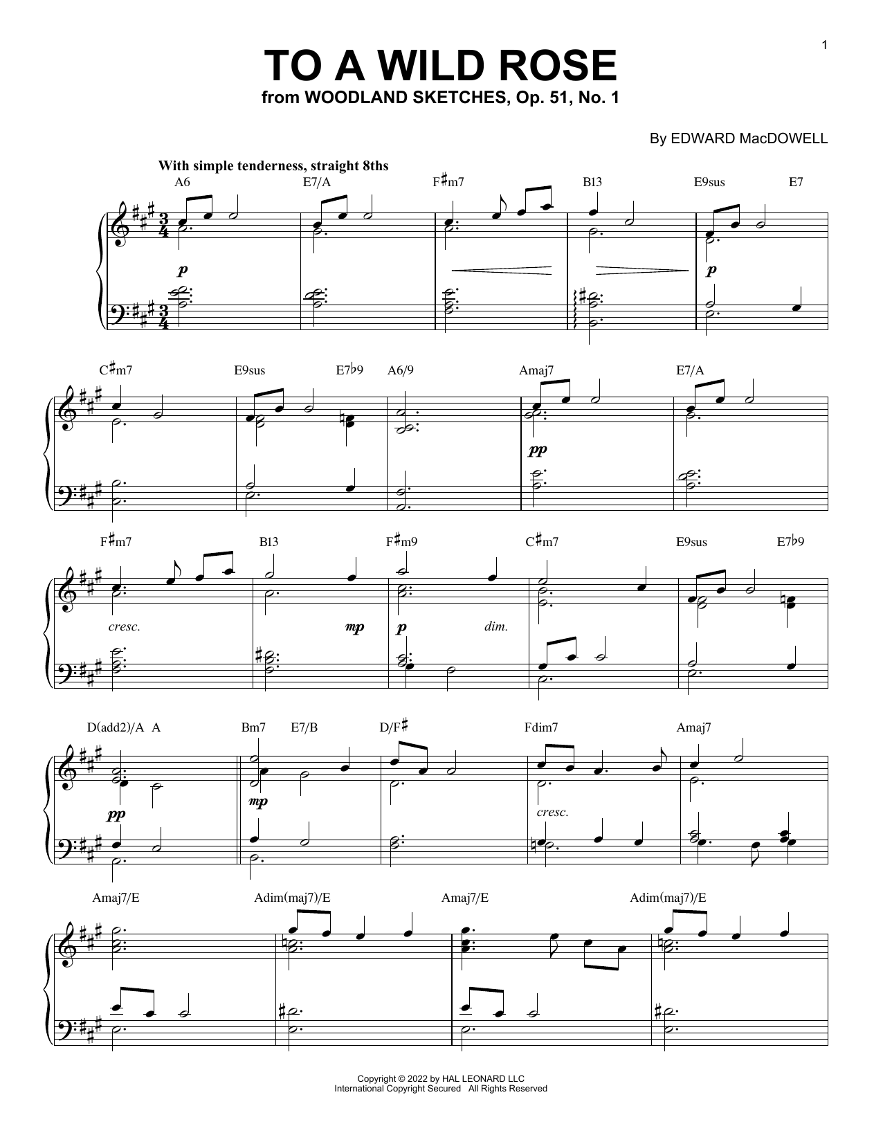 Edward MacDowell To A Wild Rose, Op. 51, No. 1 [Jazz version] (arr. Brent Edstrom) Sheet Music Notes & Chords for Piano Solo - Download or Print PDF