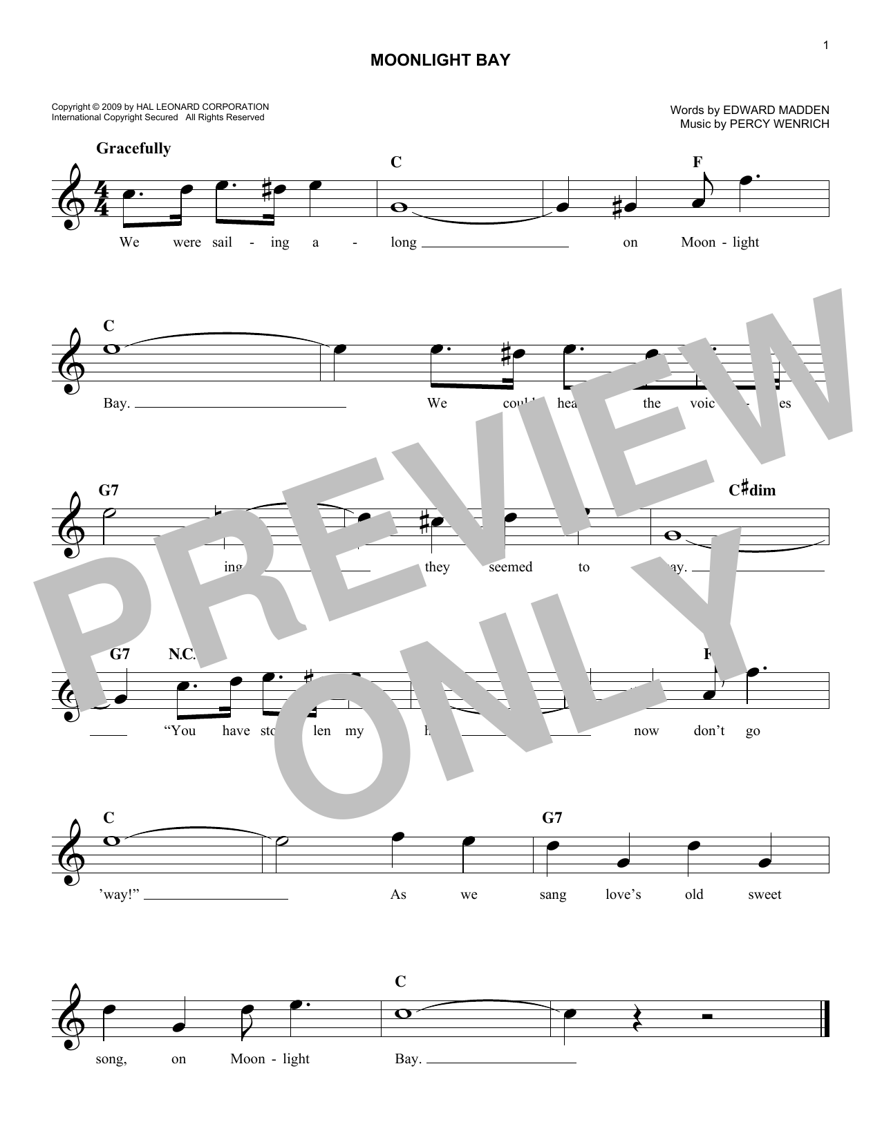 Edward Madden Moonlight Bay Sheet Music Notes & Chords for Piano, Vocal & Guitar Chords (Right-Hand Melody) - Download or Print PDF