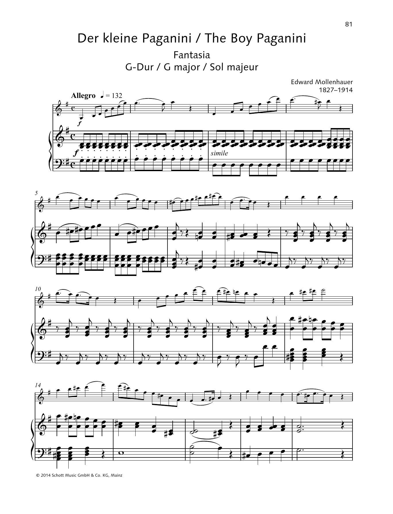 Edward Mollenhauer The Boy Paganini Sheet Music Notes & Chords for String Solo - Download or Print PDF