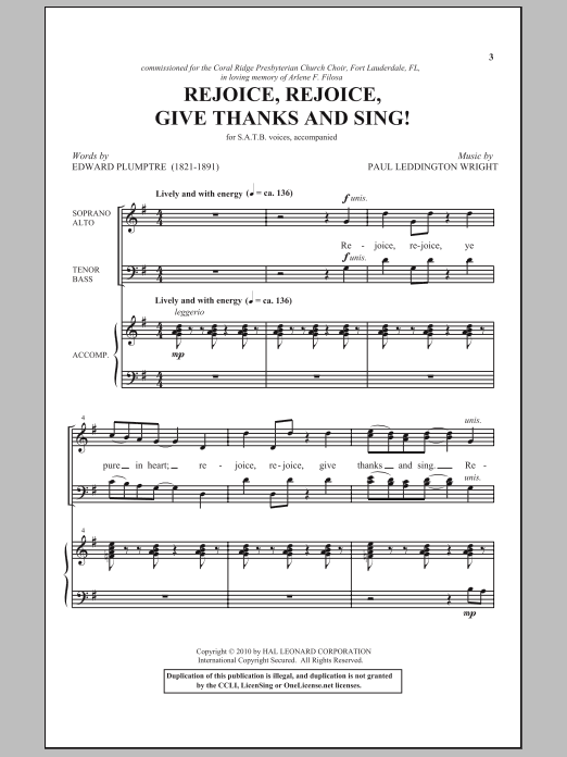 Edward Plumptre Rejoice, Rejoice, Give Thanks And Sing! Sheet Music Notes & Chords for SATB - Download or Print PDF