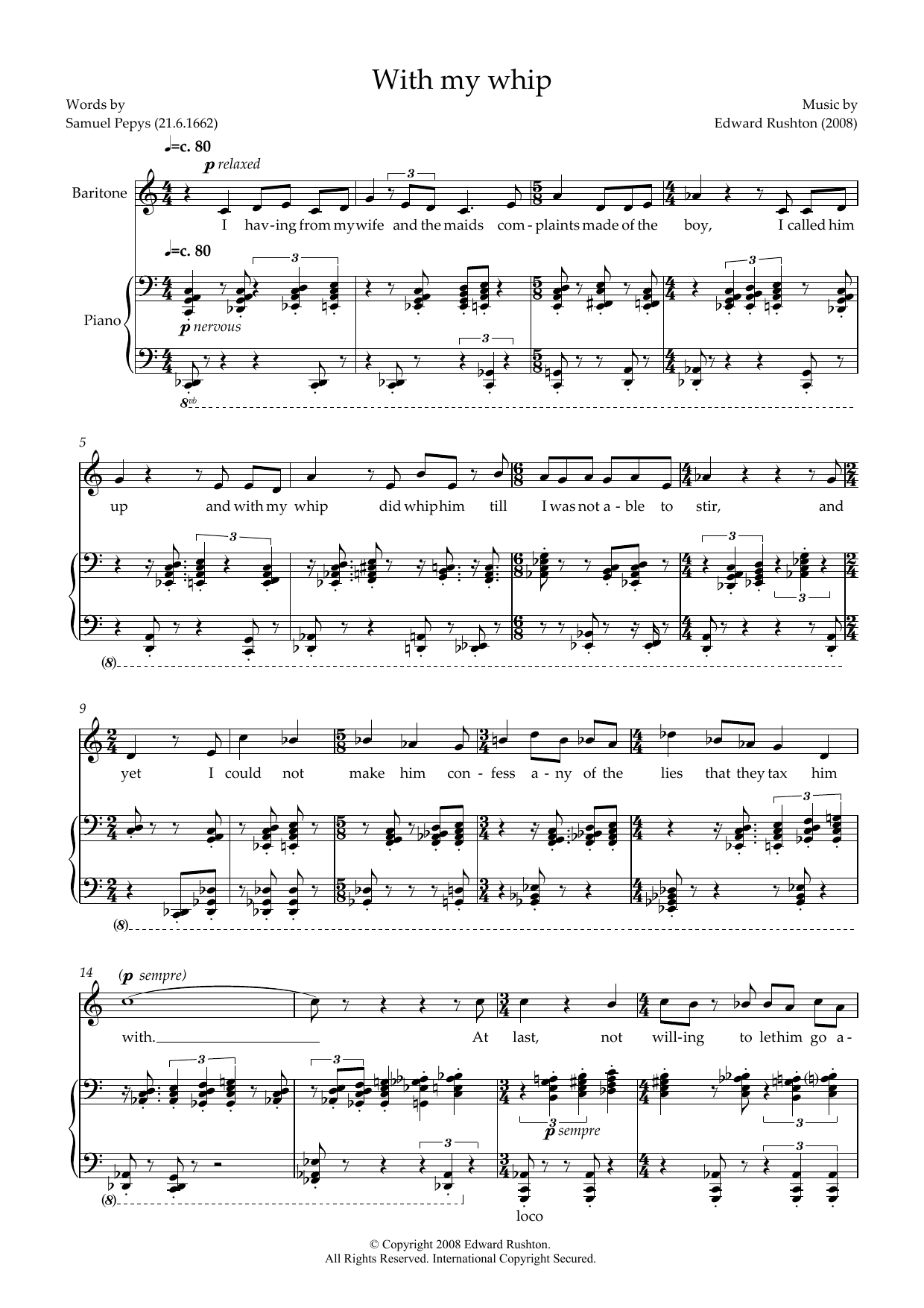 Edward Rushton With my Whip (for baritone and piano) Sheet Music Notes & Chords for Piano & Vocal - Download or Print PDF