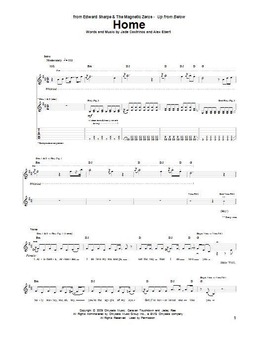 Edward Sharpe & the Magnetic Zeros Home Sheet Music Notes & Chords for Guitar Tab - Download or Print PDF