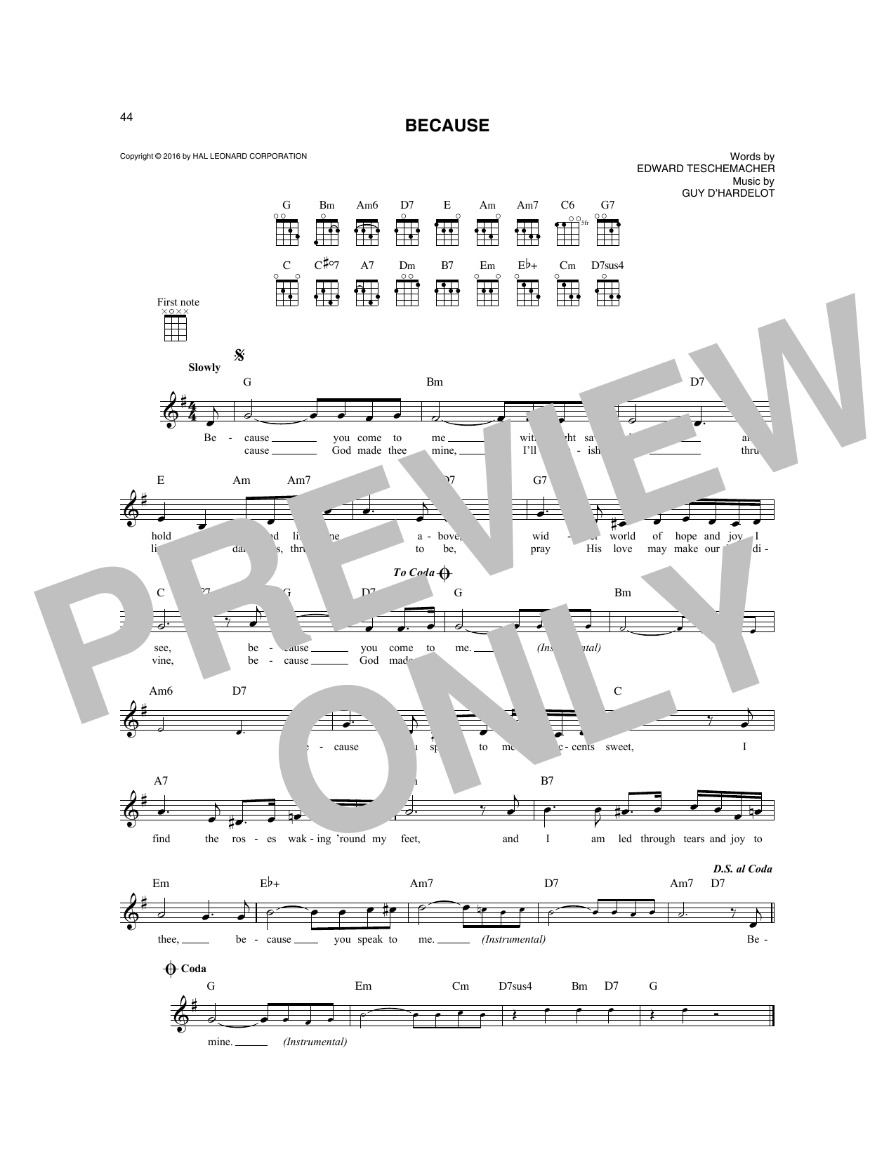 Edward Teschemacher Because Sheet Music Notes & Chords for Mandolin - Download or Print PDF