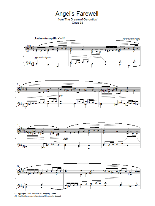 Preview Edward Elgar Angel's Farewell From The Dream Of Gerontius Op.38 Classical sheet music, notes and chords for Piano, SKU: 37855 Angel's Farewell From The Dream Of Gerontius Op.38 sheet music