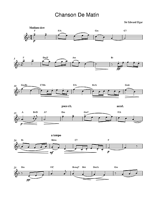 Preview Edward Elgar Chanson De Matin Opus 15, No. 2 Classical sheet music, notes and chords for Melody Line & Chords, SKU: 13985 Chanson De Matin Opus 15, No. 2 sheet music