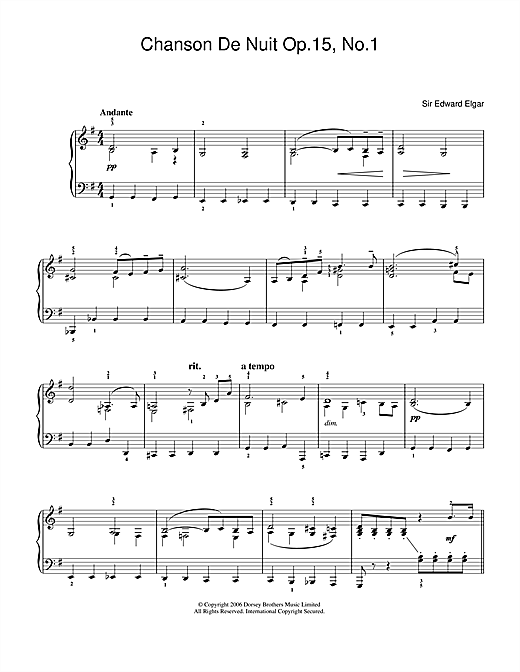 Preview Edward Elgar Chanson De Nuit Op.15, No.1 Classical sheet music, notes and chords for Piano, SKU: 37858 Chanson De Nuit Op.15, No.1 sheet music
