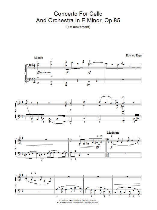 Preview Edward Elgar Concerto For Cello And Orchestra In E Minor, Op.85 Classical sheet music, notes and chords for Easy Piano, SKU: 36580 Concerto For Cello And Orchestra In E Minor, Op.85 sheet music