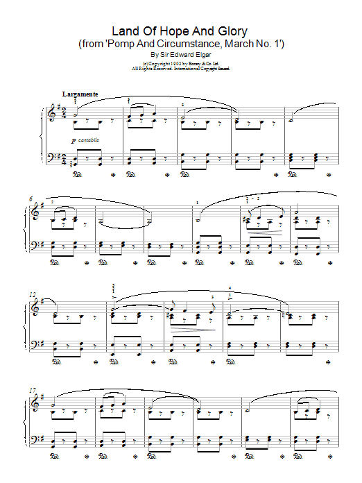 Preview Edward Elgar Land Of Hope And Glory (Pomp And Circumstance, March No. 1) Classical sheet music, notes and chords for Easy Piano, SKU: 36574 Land Of Hope And Glory (Pomp And Circumstance, March No. 1) sheet music