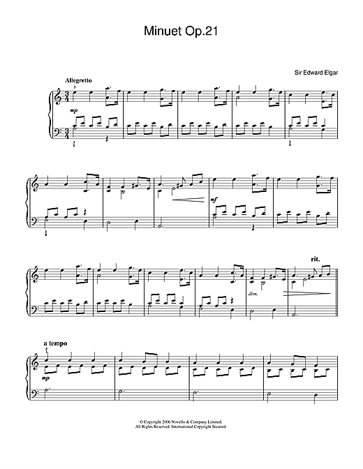 Edward Elgar Minuet Op.21 Sheet Music Notes & Chords for Easy Piano - Download or Print PDF