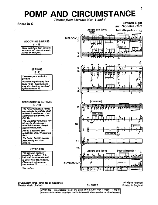 Edward Elgar Pomp And Circumstance (Themes From Marches Nos. 1 And 4) Sheet Music Notes & Chords for Classroom Band Pack - Download or Print PDF