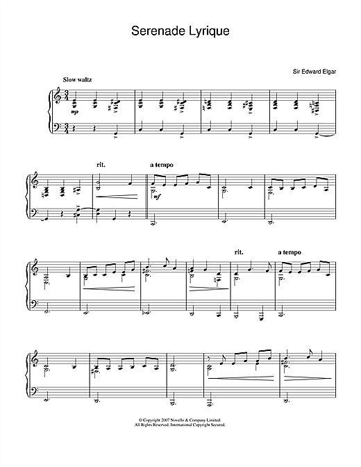 Edward Elgar Serenade Lyrique Sheet Music Notes & Chords for Easy Piano - Download or Print PDF