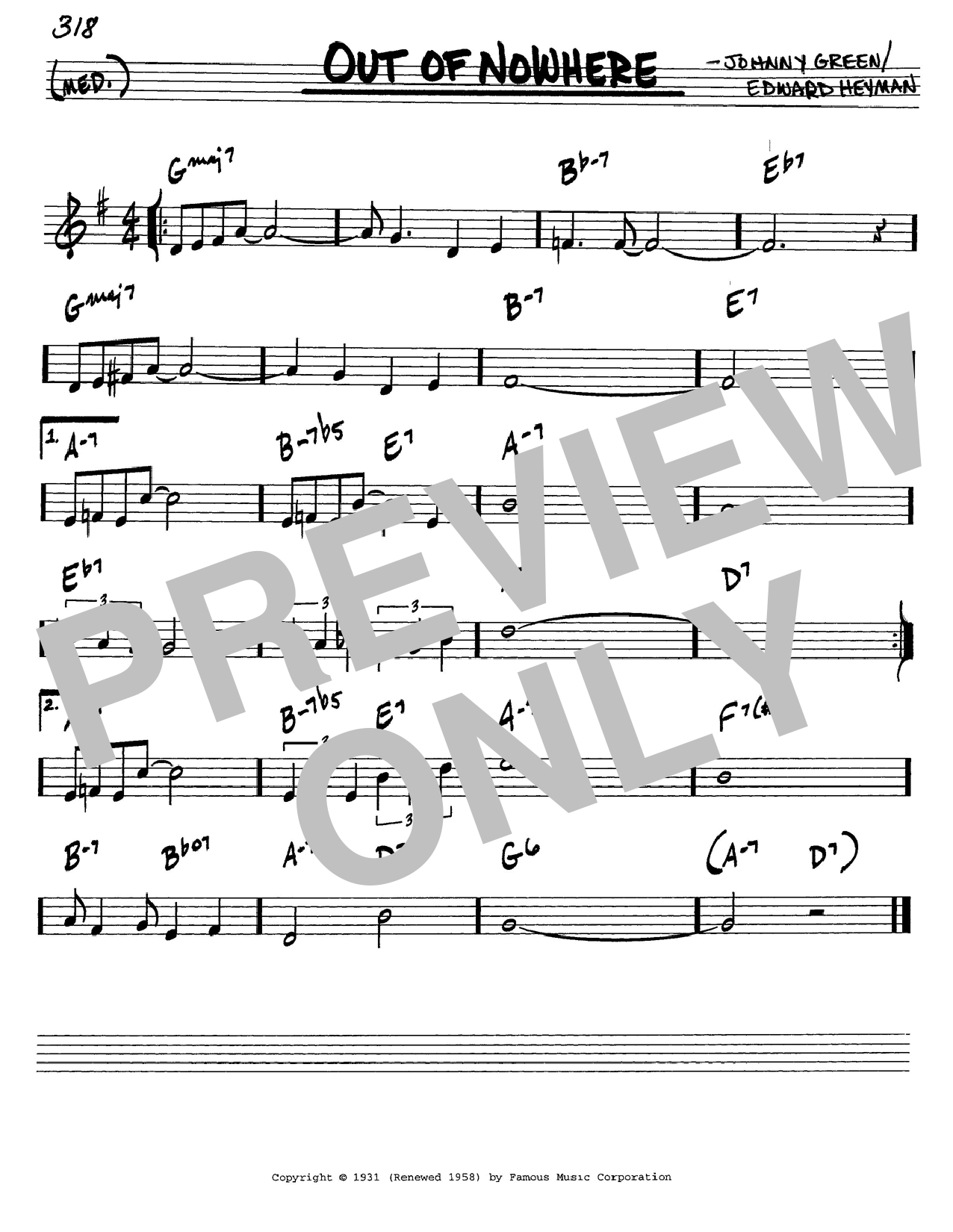 Preview Edward Heyman Out Of Nowhere Jazz sheet music, notes and chords for Easy Guitar Tab, SKU: 82085 Out Of Nowhere sheet music