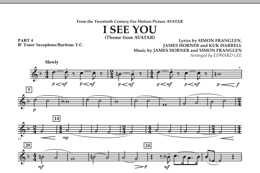 I See You (Theme from Avatar) - Pt.4 - Bb Tenor Sax/Bar. T.C. sheet music