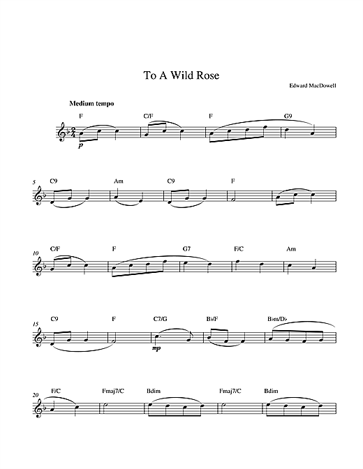 Preview Edward MacDowell To A Wild Rose Post-1900 sheet music, notes and chords for Melody Line & Chords, SKU: 14199 To A Wild Rose sheet music