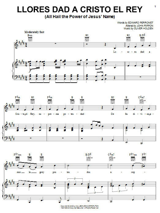 Edward Perronet Llores Dad A Cristo El Rey All Hail The Power Of Jesus Name Sheet Music Download Pdf Score 52931