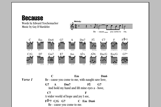 Preview Edward Teschemacher Because Weddings sheet music, notes and chords for Lyrics & Chords, SKU: 82187 Because sheet music