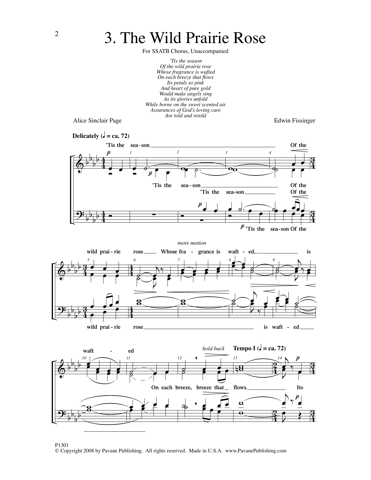 Edwin Fissinger The Wild Prairie Rose Sheet Music Notes & Chords for SATB Choir - Download or Print PDF
