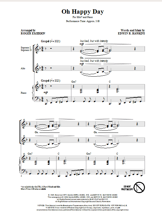 Edwin R. Hawkins Oh Happy Day (arr. Roger Emerson) Sheet Music Notes & Chords for SSA - Download or Print PDF