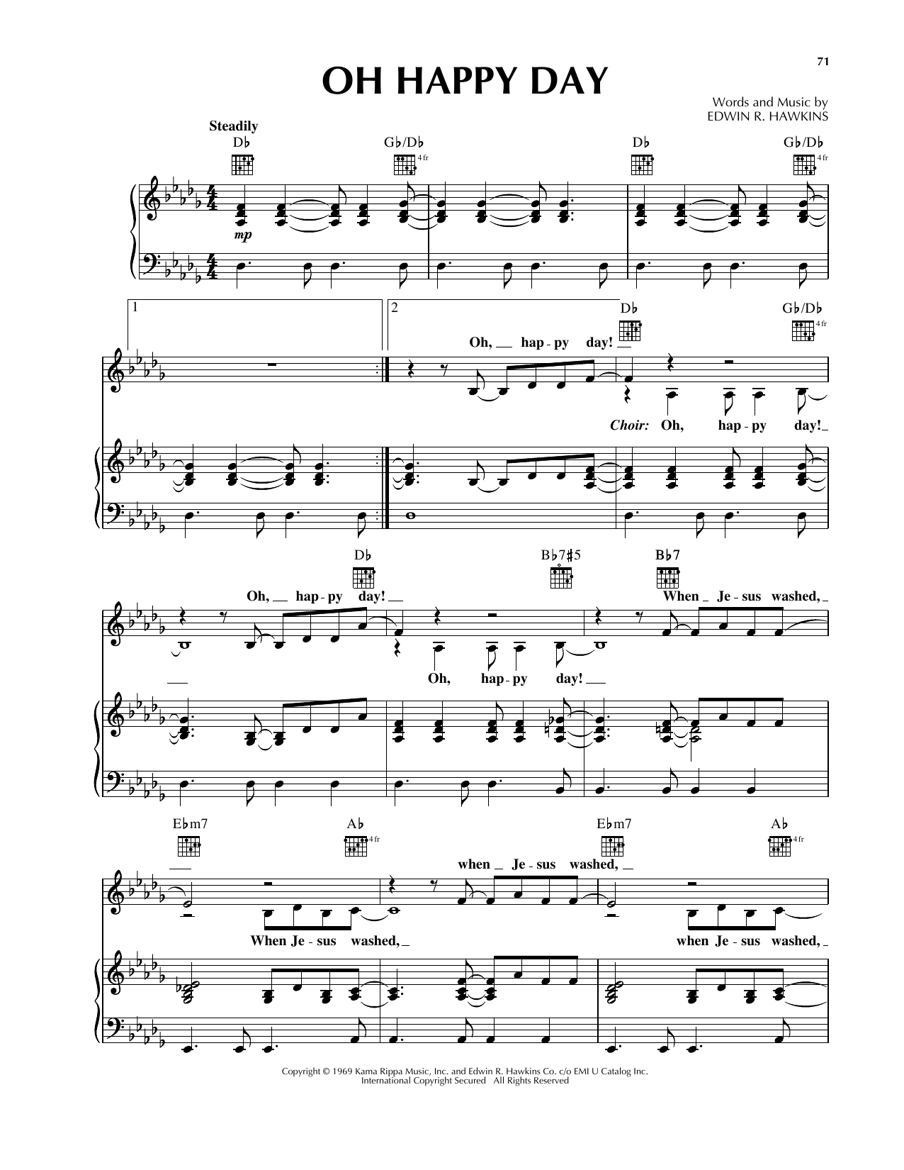 Edwin R. Hawkins Oh Happy Day Sheet Music Notes & Chords for Piano, Vocal & Guitar (Right-Hand Melody) - Download or Print PDF