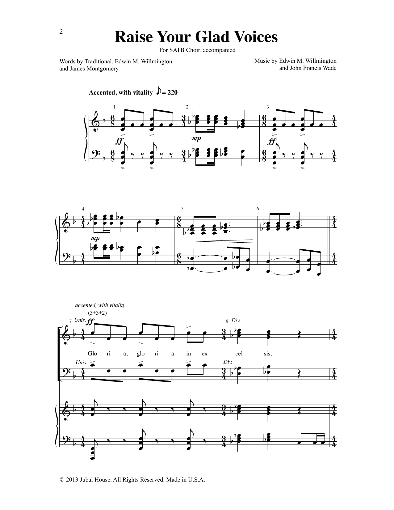 Edwin M. Willmington & John Francis Wade Raise Your Glad Voices Sheet Music Notes & Chords for SATB Choir - Download or Print PDF