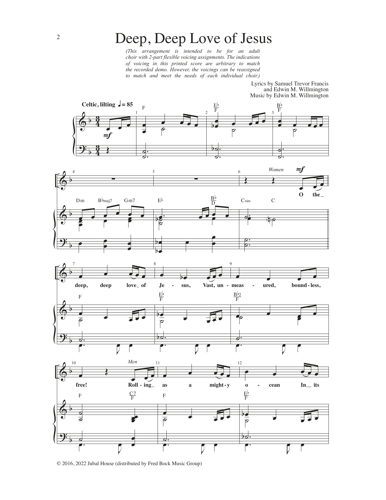 Edwin M. Willmington Deep, Deep Love of Jesus Sheet Music Notes & Chords for 2-Part Choir - Download or Print PDF