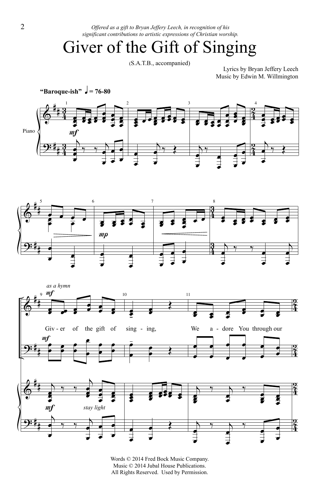 Edwin M. Willmington Giver Of The Gift Of Singing Sheet Music Notes & Chords for SATB Choir - Download or Print PDF