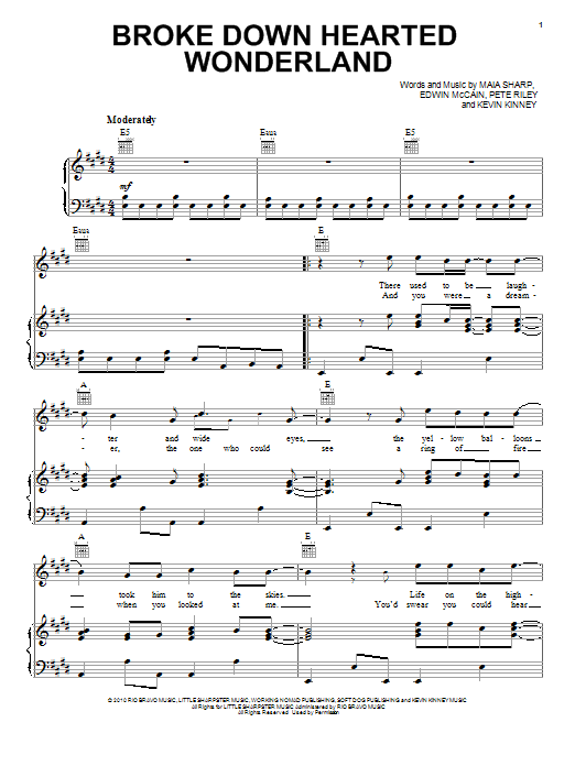 Edwin McCain Broke Down Hearted Wonderland Sheet Music Notes & Chords for Piano, Vocal & Guitar (Right-Hand Melody) - Download or Print PDF