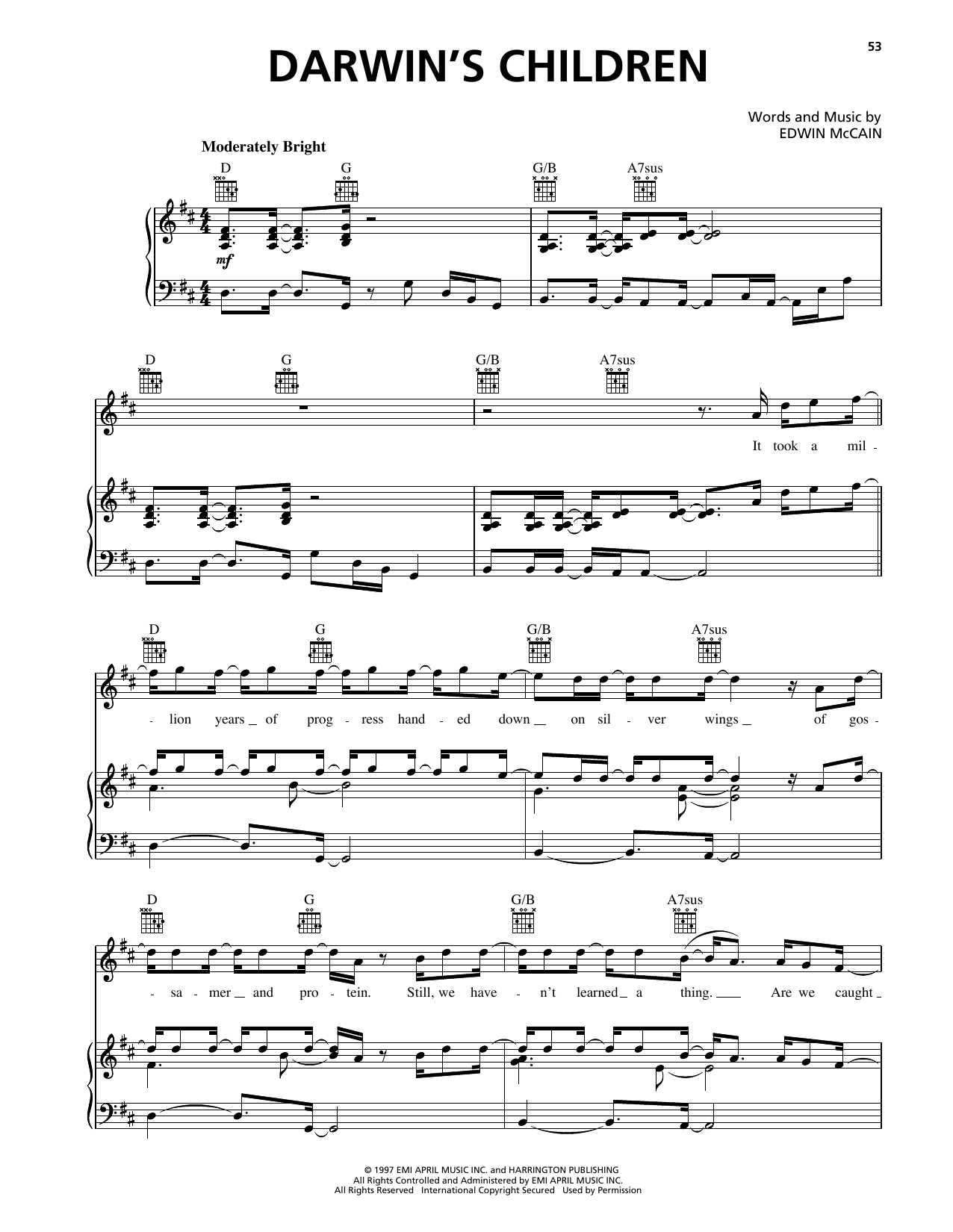 Edwin McCain Darwin's Children Sheet Music Notes & Chords for Piano, Vocal & Guitar Chords (Right-Hand Melody) - Download or Print PDF Edwin McCain Darwin's Children Sheet Music Notes & Chords for Piano, Vocal & Guitar Chords (Right-Hand Melody) - Download or Print PDF