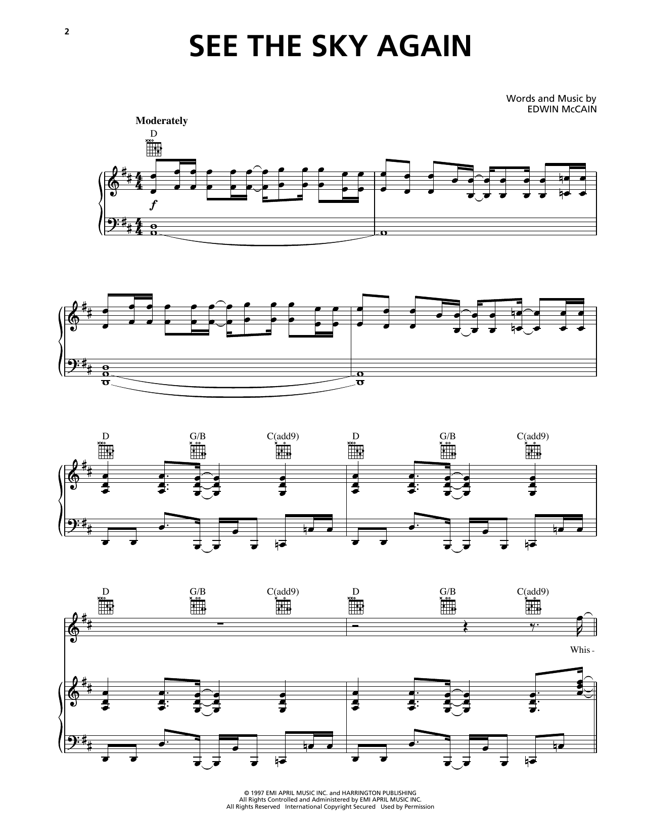 Edwin McCain See The Sky Again Sheet Music Notes & Chords for Piano, Vocal & Guitar Chords (Right-Hand Melody) - Download or Print PDF Edwin McCain See The Sky Again Sheet Music Notes & Chords for Piano, Vocal & Guitar Chords (Right-Hand Melody) - Download or Print PDF