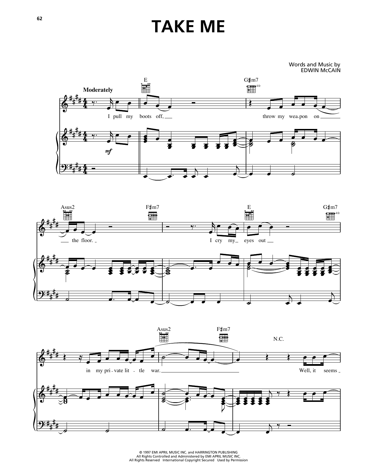 Edwin McCain Take Me Sheet Music Notes & Chords for Piano, Vocal & Guitar Chords (Right-Hand Melody) - Download or Print PDF Edwin McCain Take Me Sheet Music Notes & Chords for Piano, Vocal & Guitar Chords (Right-Hand Melody) - Download or Print PDF