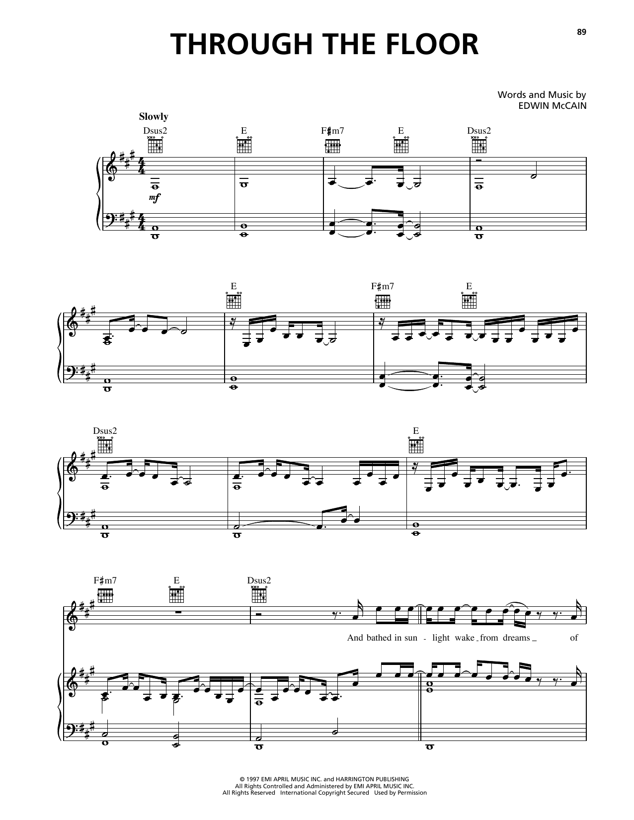 Edwin McCain Through The Floor Sheet Music Notes & Chords for Piano, Vocal & Guitar Chords (Right-Hand Melody) - Download or Print PDF Edwin McCain Through The Floor Sheet Music Notes & Chords for Piano, Vocal & Guitar Chords (Right-Hand Melody) - Download or Print PDF