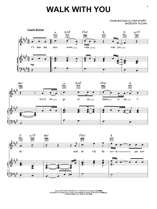Edwin McCain Walk With You Sheet Music Notes & Chords for Piano, Vocal & Guitar (Right-Hand Melody) - Download or Print PDF