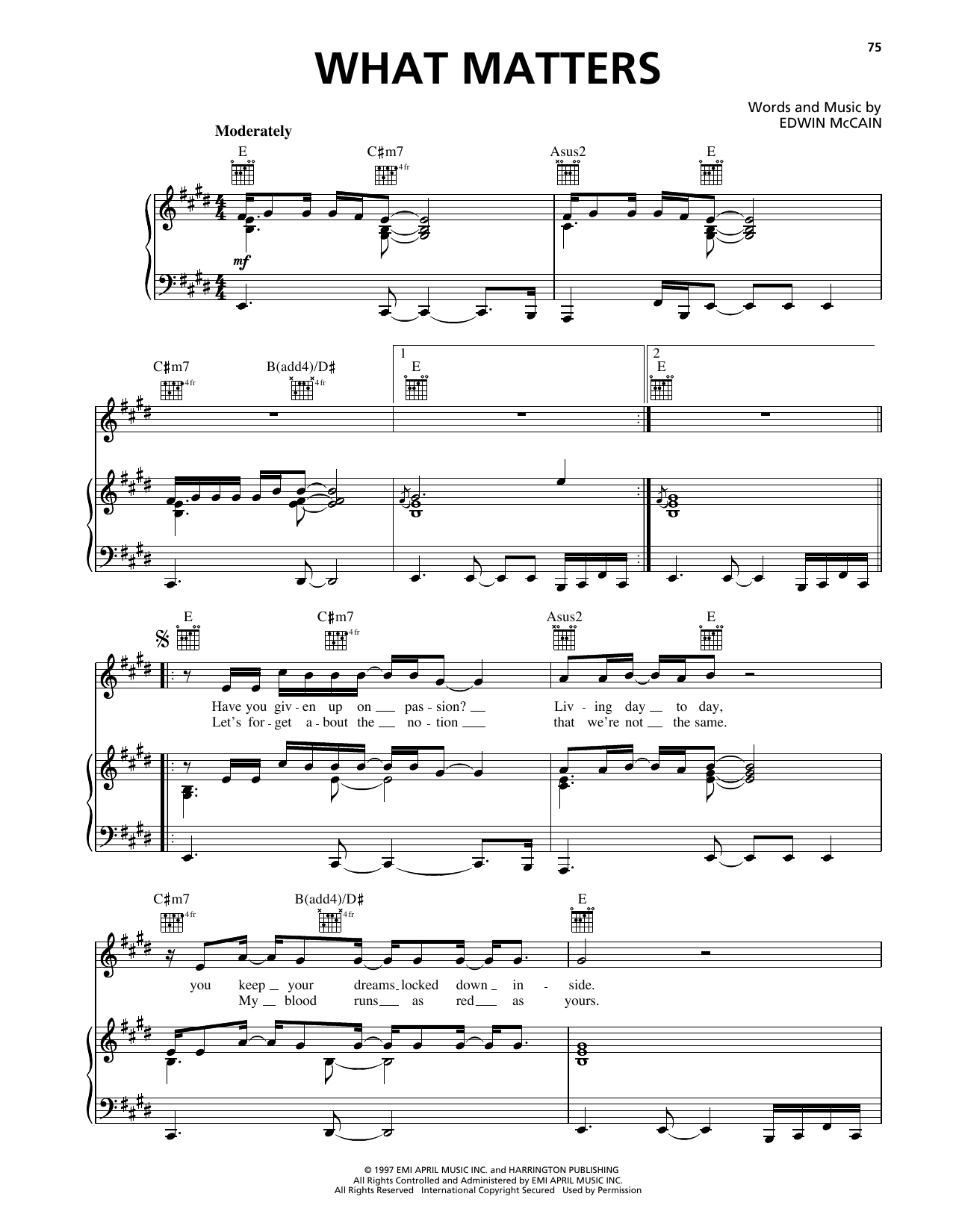Edwin McCain What Matters Sheet Music Notes & Chords for Piano, Vocal & Guitar Chords (Right-Hand Melody) - Download or Print PDF Edwin McCain What Matters Sheet Music Notes & Chords for Piano, Vocal & Guitar Chords (Right-Hand Melody) - Download or Print PDF