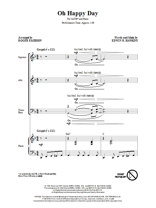 Edwin R. Hawkins Oh Happy Day (arr. Roger Emerson) Sheet Music Notes & Chords for 3-Part Mixed - Download or Print PDF