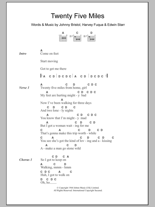 Edwin Starr Twenty Five Miles Sheet Music Notes & Chords for Lyrics & Chords - Download or Print PDF