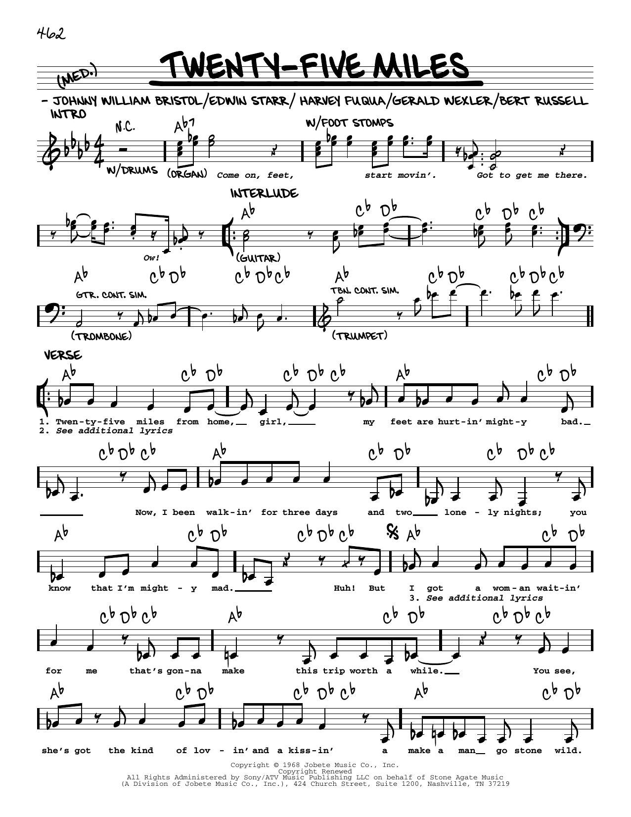 Edwin Starr Twenty Five Miles Sheet Music Notes & Chords for Lyrics & Chords - Download or Print PDF