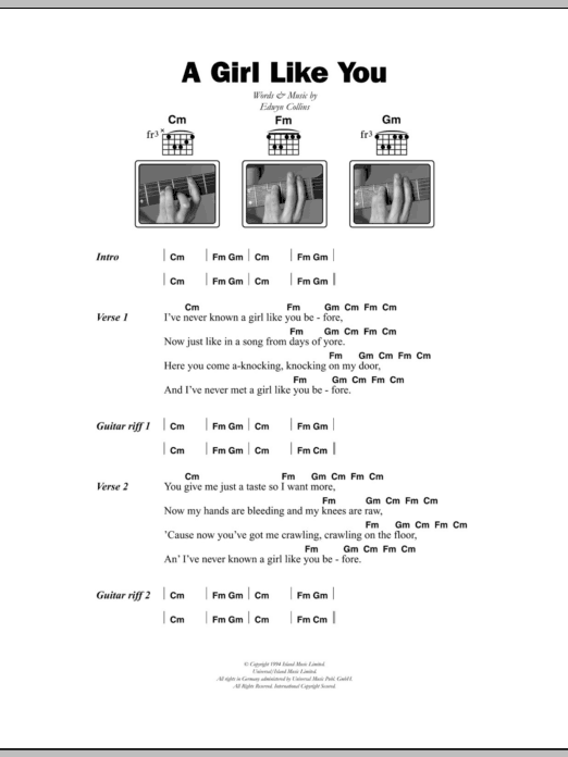 Edwyn Collins A Girl Like You Sheet Music Notes & Chords for Lyrics & Piano Chords - Download or Print PDF