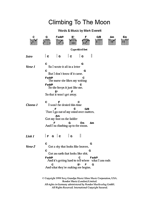 Eels Climbing To The Moon Sheet Music Notes & Chords for Lyrics & Chords - Download or Print PDF