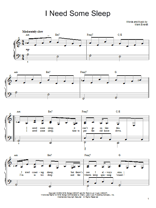 Eels I Need Some Sleep Sheet Music Notes & Chords for Easy Piano - Download or Print PDF Eels I Need Some Sleep Sheet Music Notes & Chords for Easy Piano - Download or Print PDF