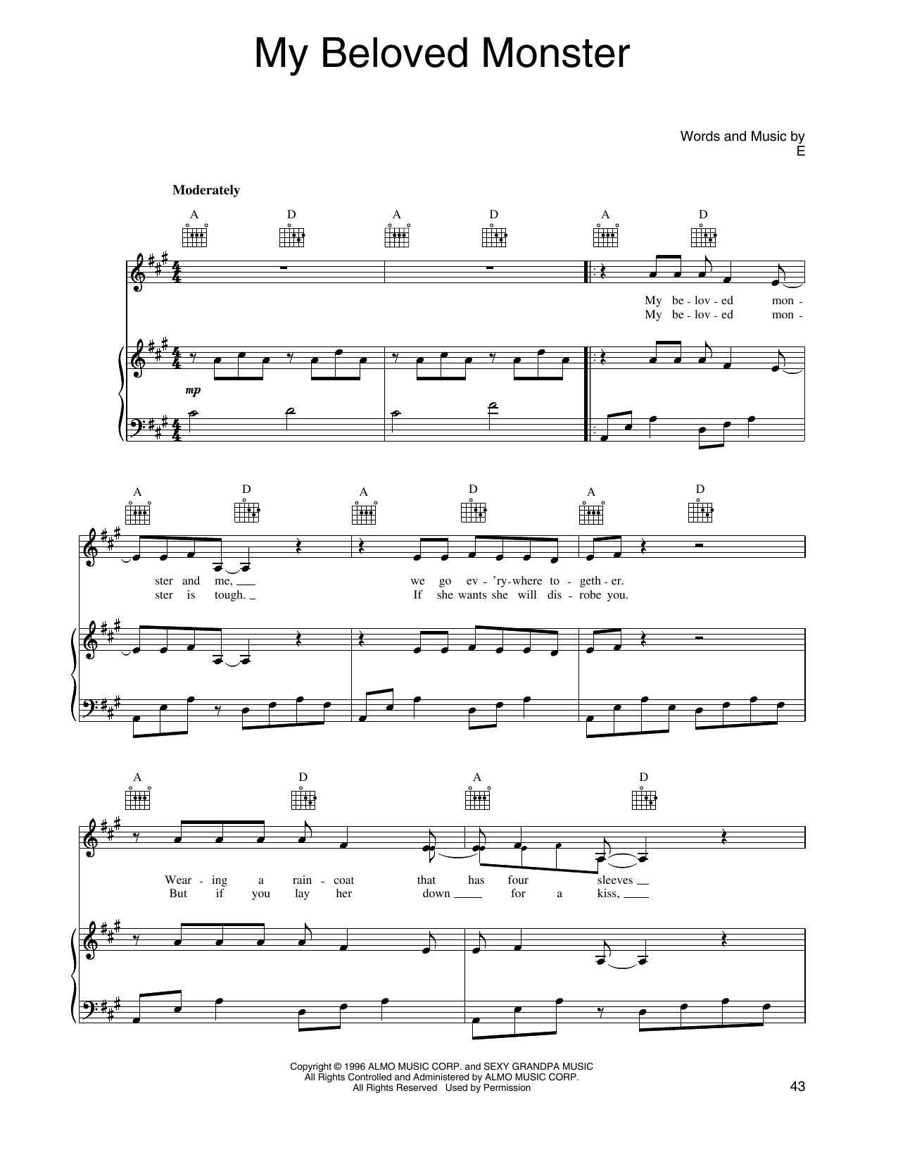 Eels My Beloved Monster (from Shrek) Sheet Music Notes & Chords for Piano, Vocal & Guitar Chords (Right-Hand Melody) - Download or Print PDF