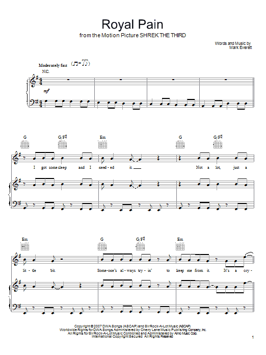 Eels Royal Pain Sheet Music Notes & Chords for Piano, Vocal & Guitar (Right-Hand Melody) - Download or Print PDF Eels Royal Pain Sheet Music Notes & Chords for Piano, Vocal & Guitar (Right-Hand Melody) - Download or Print PDF