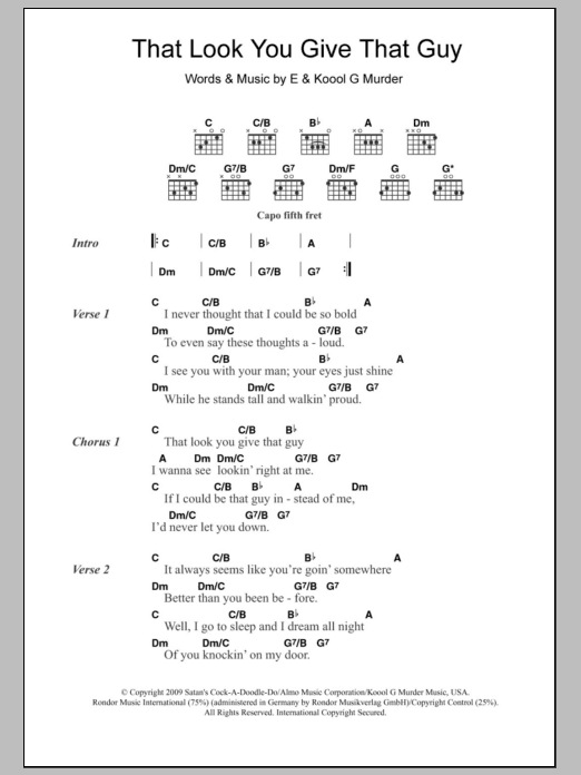 Eels That Look You Give That Guy Sheet Music Notes & Chords for Piano, Vocal & Guitar (Right-Hand Melody) - Download or Print PDF Eels That Look You Give That Guy Sheet Music Notes & Chords for Piano, Vocal & Guitar (Right-Hand Melody) - Download or Print PDF