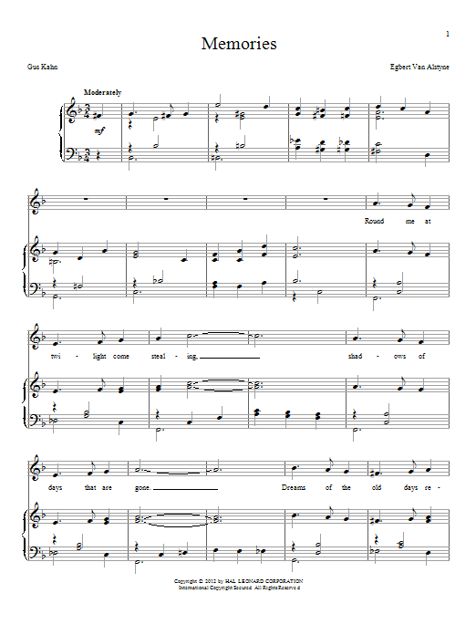 Egbert Van Alstyne Memories Sheet Music Notes & Chords for Piano & Vocal - Download or Print PDF