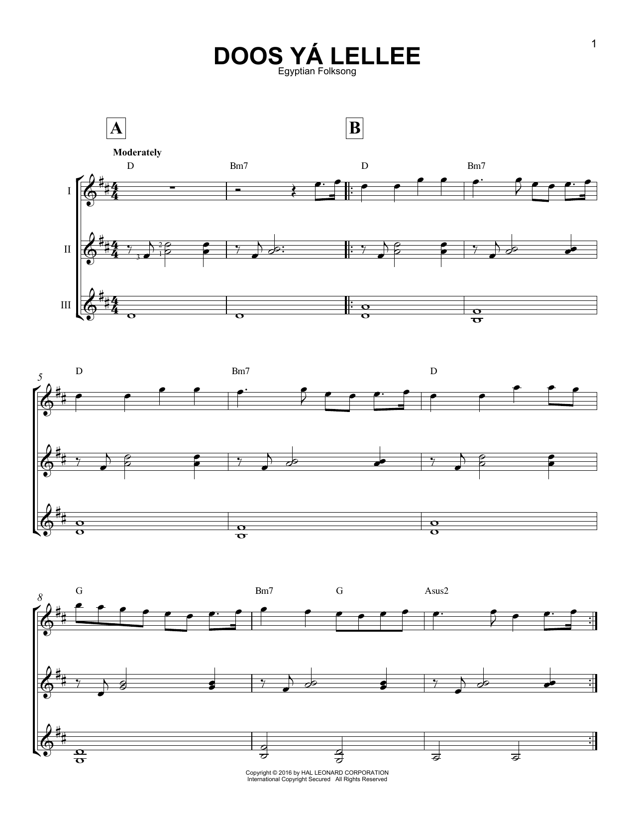 Egyptian Folksong Doos Ya Lellee Sheet Music Notes & Chords for Guitar Ensemble - Download or Print PDF