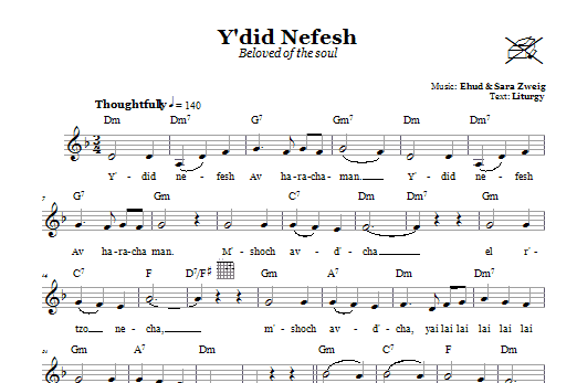 Ehud and Sara Zweig Y'did Nefesh (Beloved Of The Soul) Sheet Music Notes & Chords for Melody Line, Lyrics & Chords - Download or Print PDF