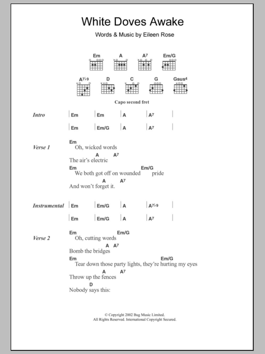 Eileen Rose White Doves Awake Sheet Music Notes & Chords for Lyrics & Chords - Download or Print PDF