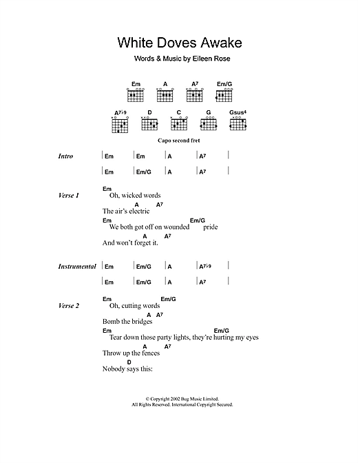 Eileen Rose White Doves Awake Sheet Music Notes & Chords for Lyrics & Chords - Download or Print PDF
